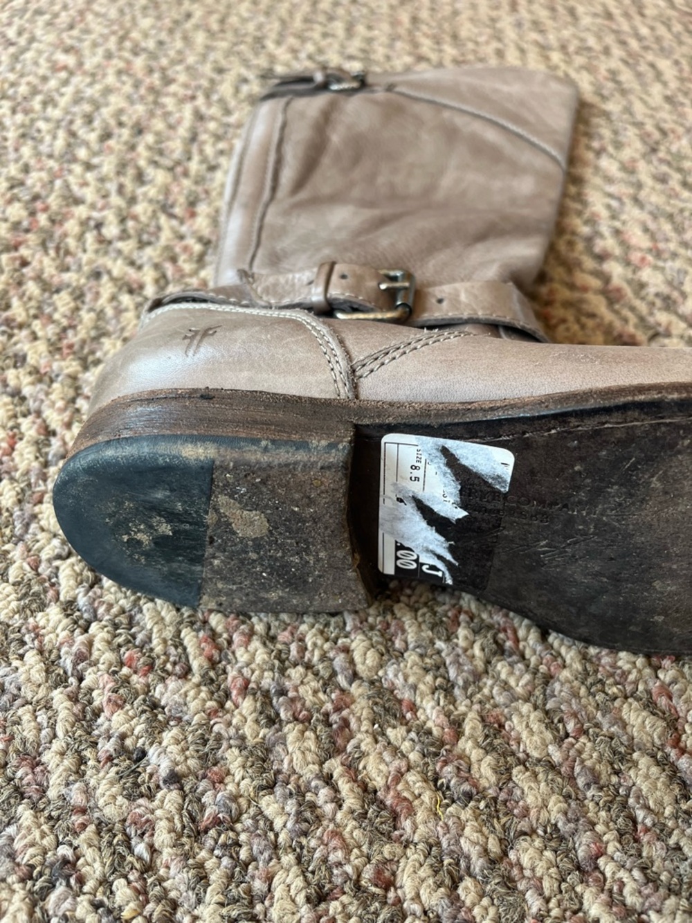 DAMAGED Frye Knee High Grey Boots Side Zip Buckle Mexico Made Leather Boots - Picture 4 of 10
